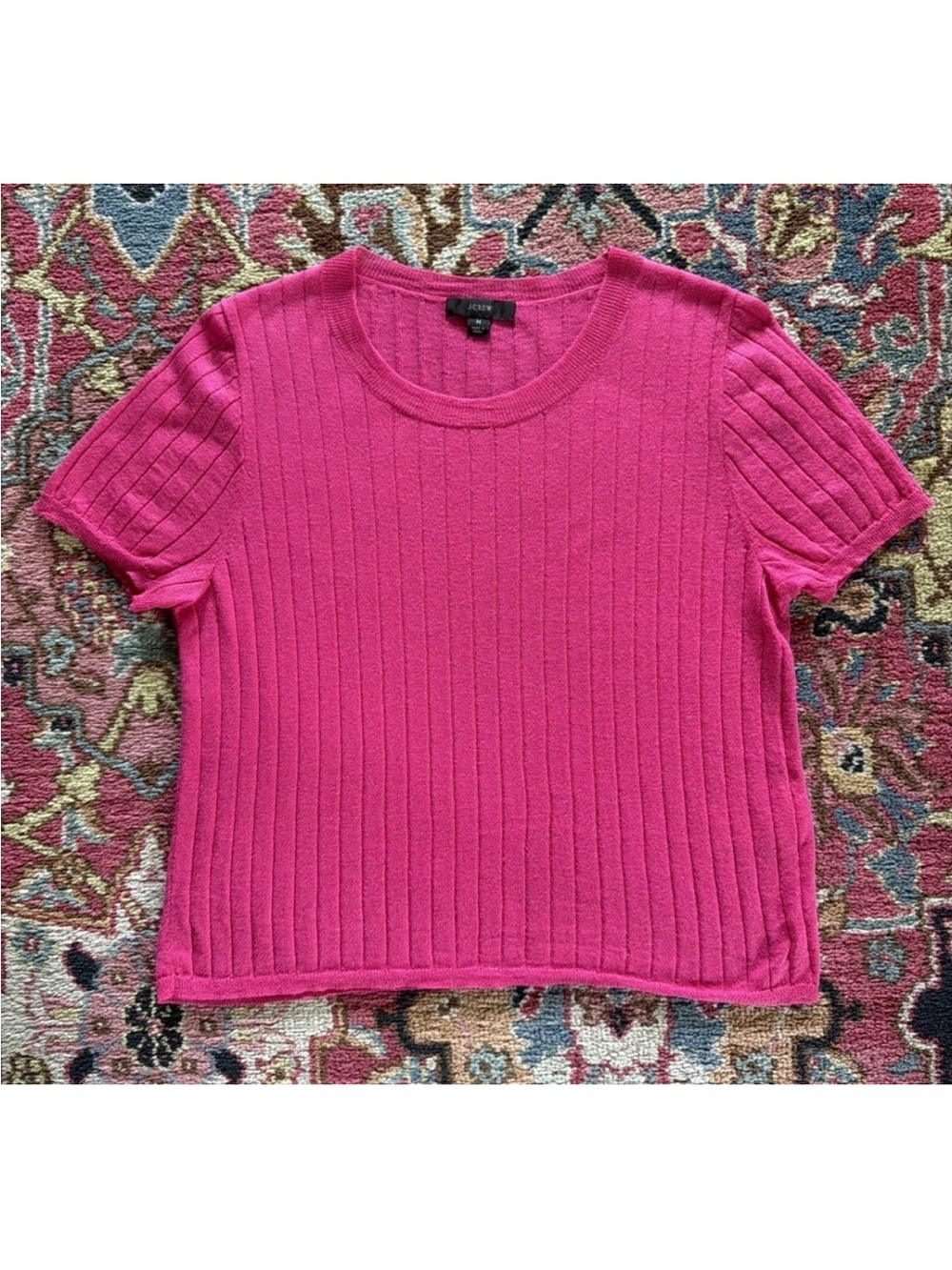 J. Crew Silk-Cashmere Cropped T-Shirt Size M Pink Slim Fit Lightweight Knit